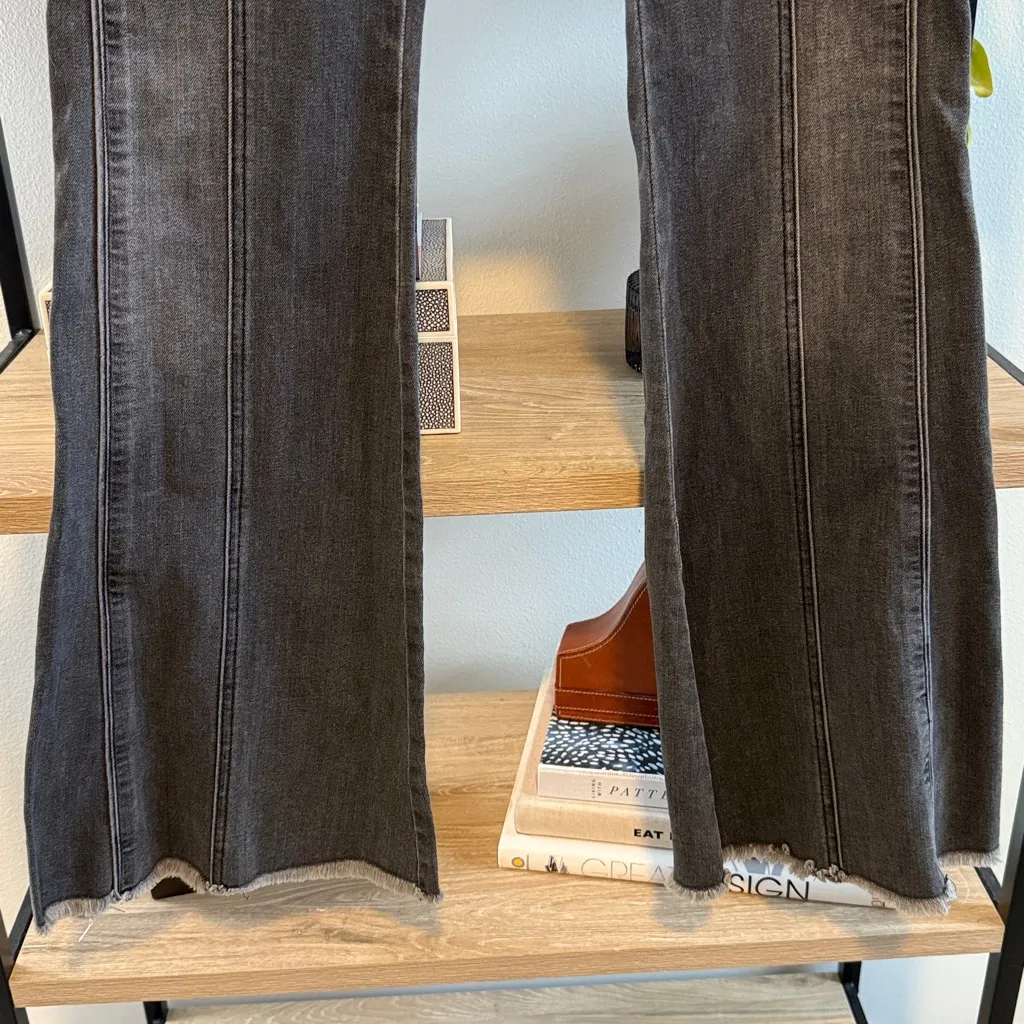 Free People Mid-Rise Washed Black Raw Hem Bell Bottom Flare Jeans, 29 - Image 3