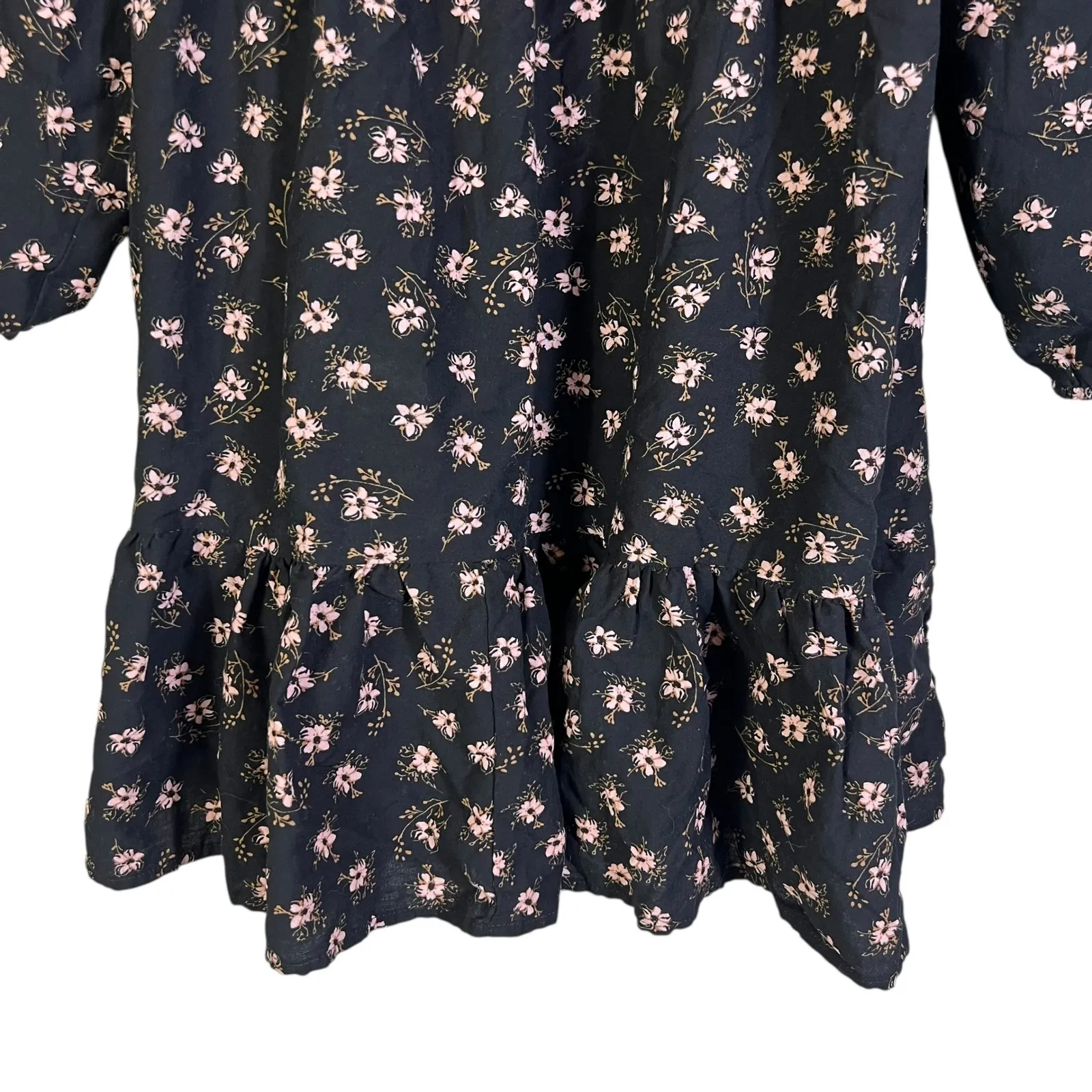 Celebrity Pink Black Floral Square Neck Smocked Puff Sleeve Ruffle Mini Dress XL - Image 2