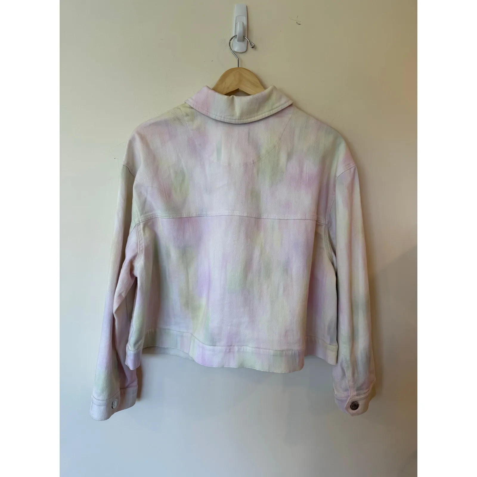 ELOQUII Button Front Boxy Denim Jacket Tie Dye Oversized Fit Pink Women Plus 14 - Image 4