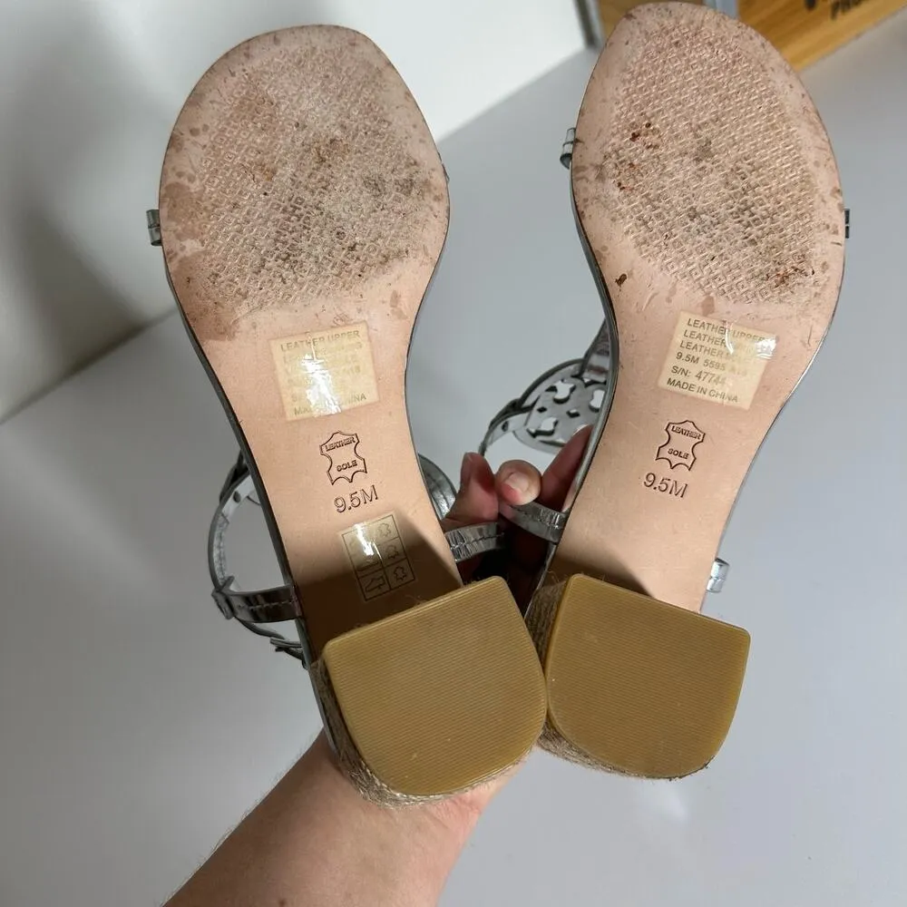 Tory Burch Women's Miller Silver Metallic Espadrille Wedge Heel Sandals Size 9.5 - Image 3