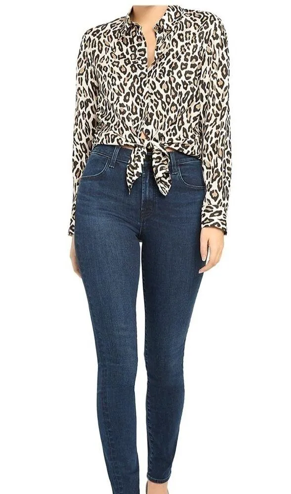 Theory Leopard Print Silk Button Up Shirt Size Medium - Image 3