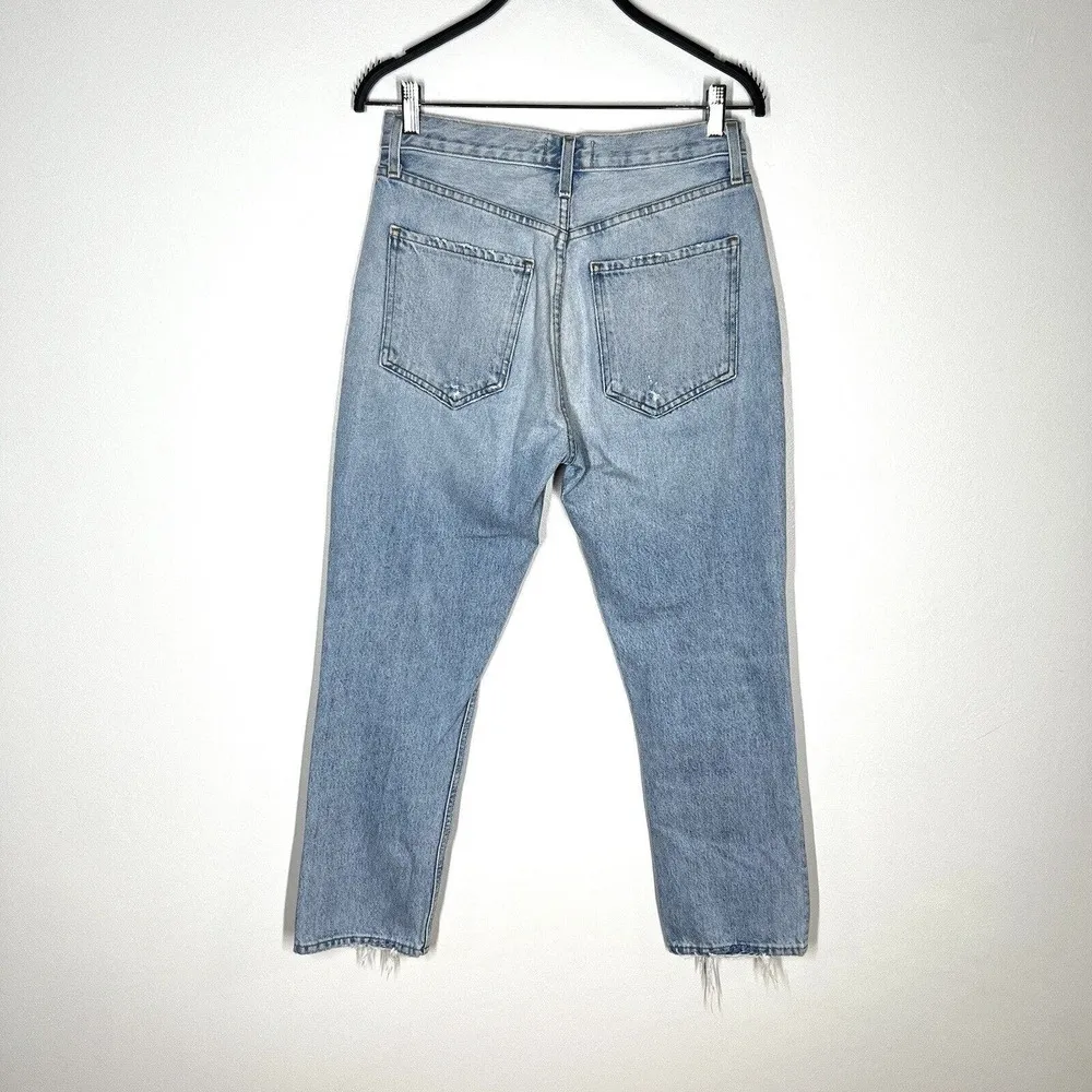 AGOLDE Sz 27 Riley High Rise Straight Crop Distressed Jeans in Blitz Blue - Image 4