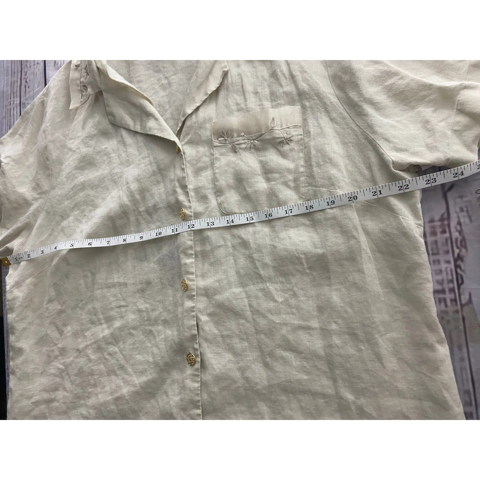 Vintage Jordan Linen Shirt Womens 18W Button Front Pocket Collar Short Sleeves - Image 7