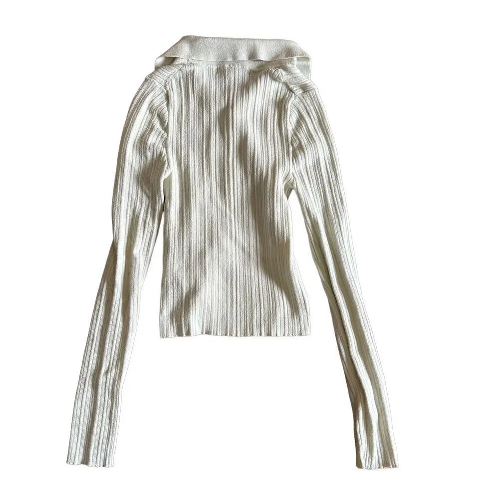 URBAN OUTFITTERS CREAM RIB KNIT POLO CROP SWEATER sz S - Image 2