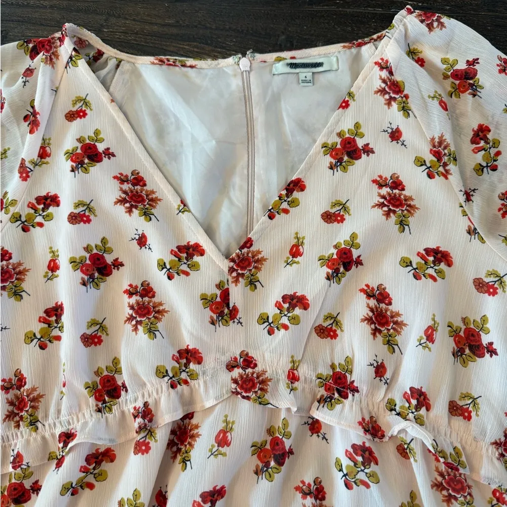 Madewell Tie Sleeve Ruffle Waist Floral V-Neck Midi Dress Size 6 Flowy - Image 7