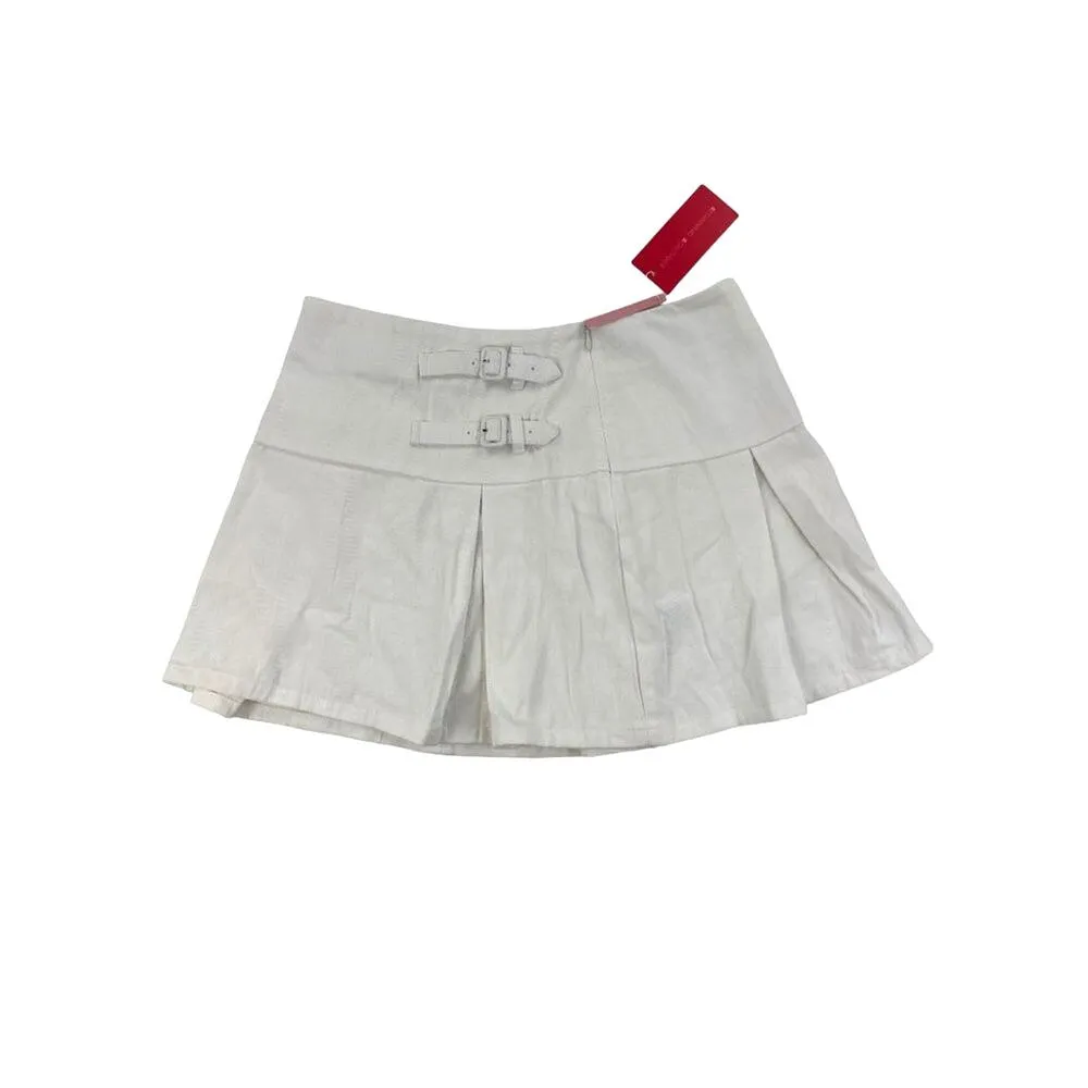 Beginning Boutique - Karlee Buckle Mini Skirt in White - Image 2