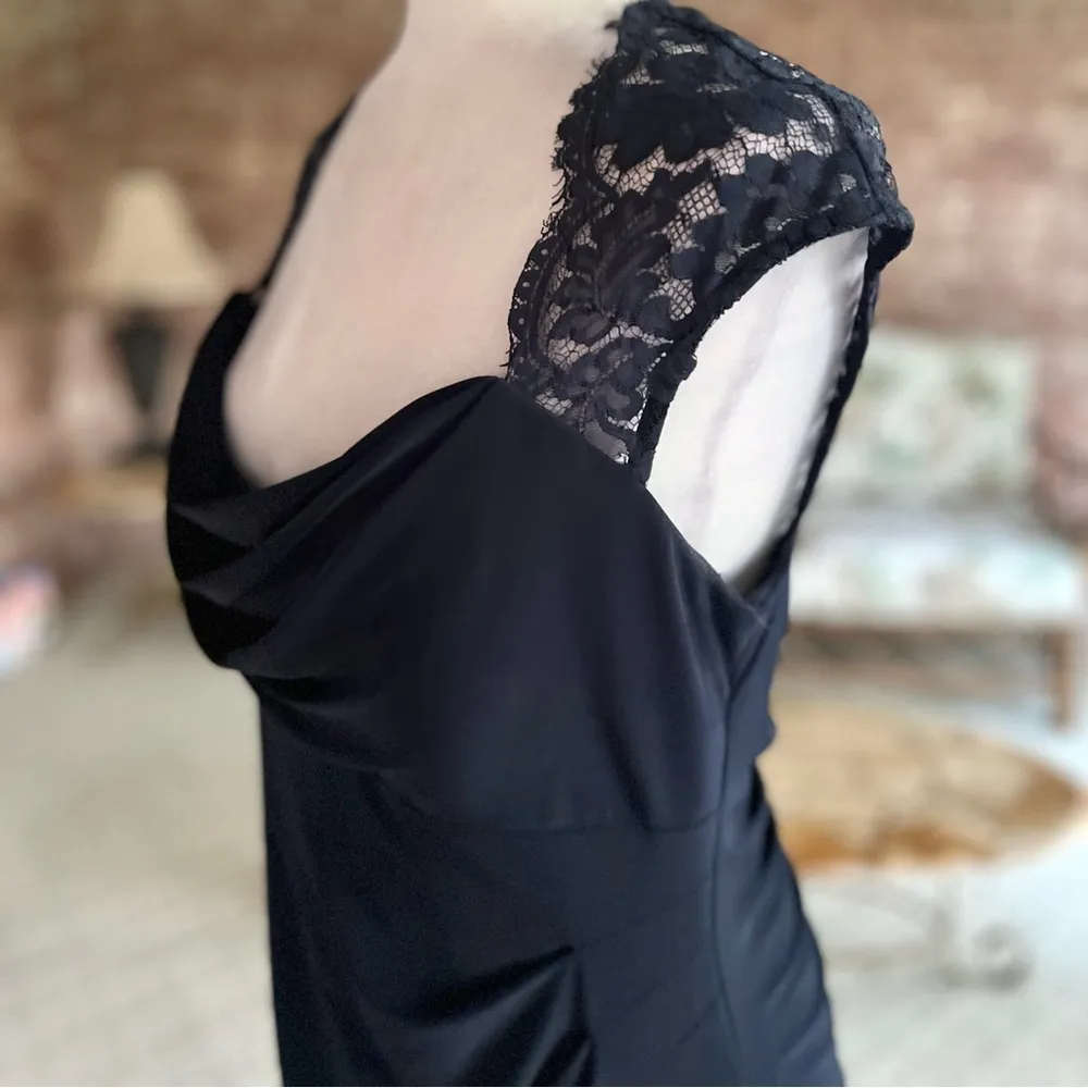 Xscape by Joanna Chen Navy Dress Ruched Lace Cap Sleeve Blue 14 Cocktail Party - Image 8