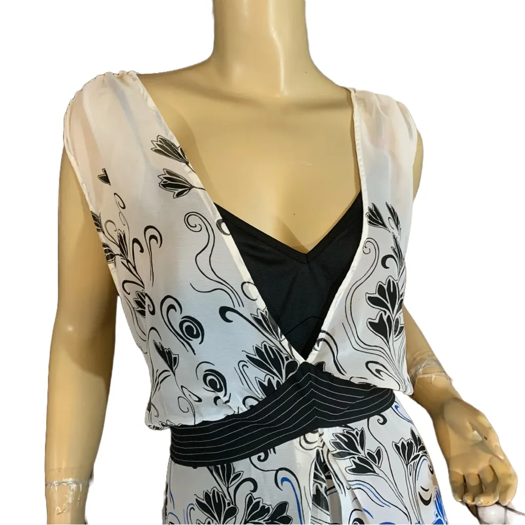 LANE BRYANT WHITE, BLACK AND BLUE CHIFFON LAYER SLEEVELESS MIDI DRESS (26) - Image 8