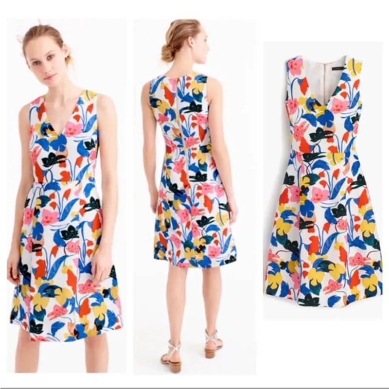 J.‎ Crew Linen Floral A-Line Midi Dress 0 Brunch Work Twee Feminine Dainty Soft - Image 2