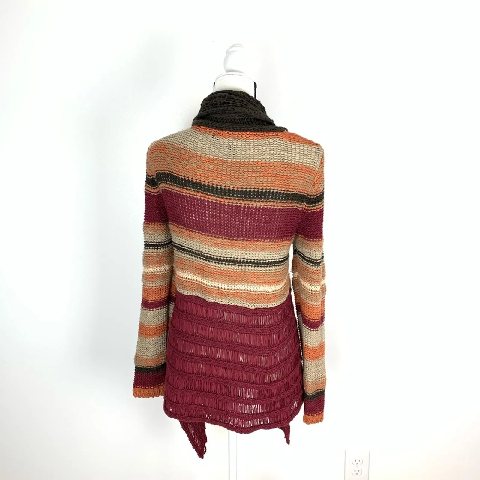 Ethyl M Long Sweater Cardigan Rust Orange burgundy Size M - Image 6