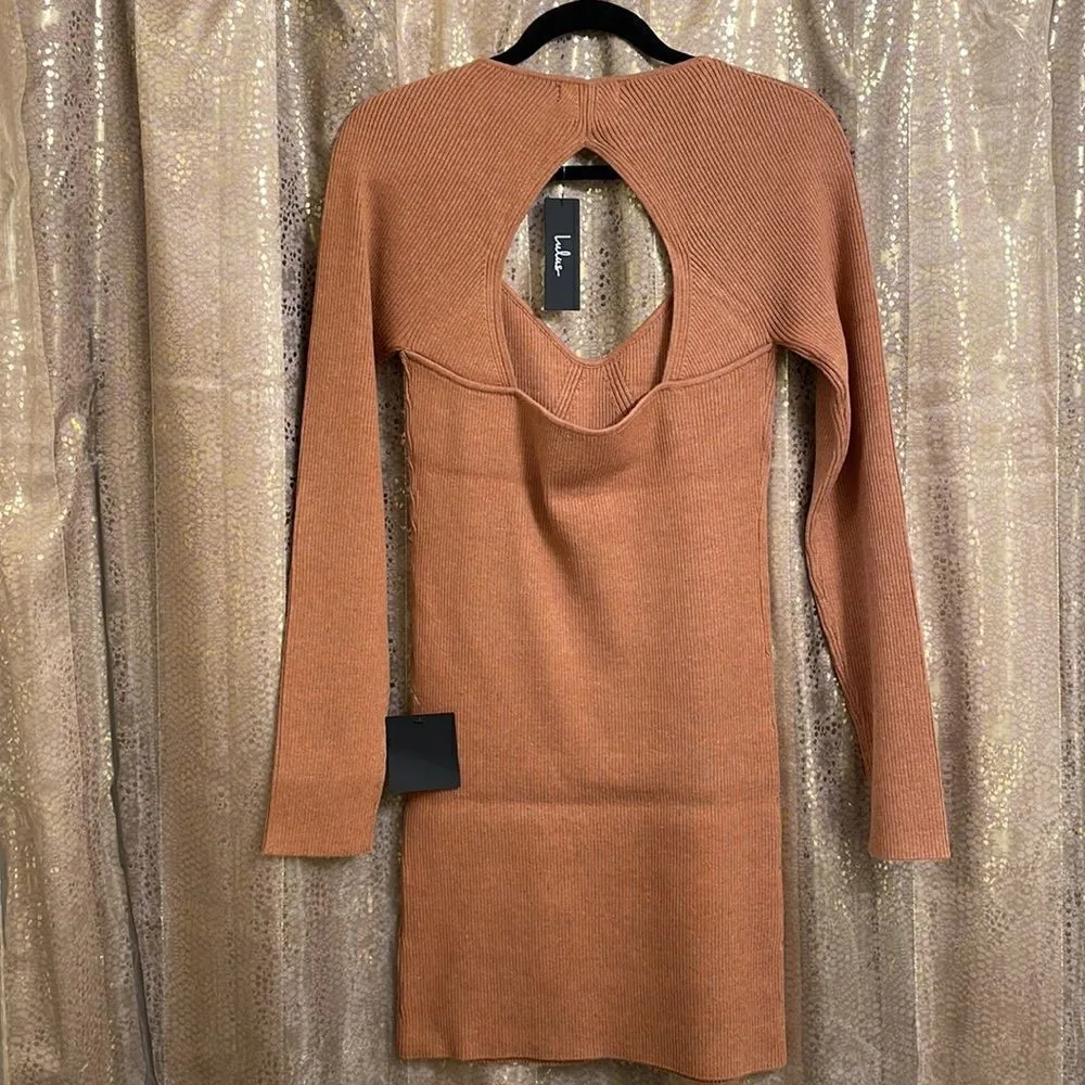 Lulus Fresh Trends camel ribbed cutout bodycon sweater dress XL NWT - Image 7