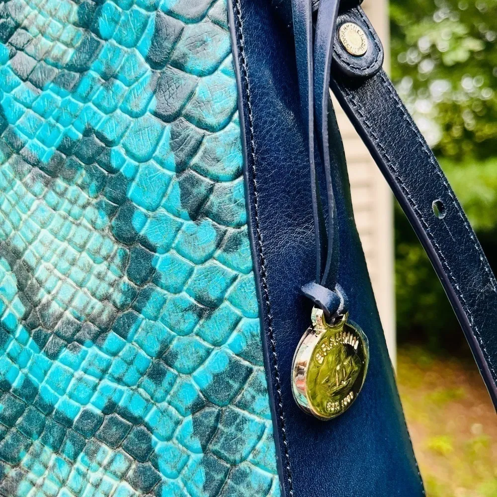 Brahmin Marlowe Blue Waterford Bucket Shoulder Bag Snake Leather NWT - Image 10