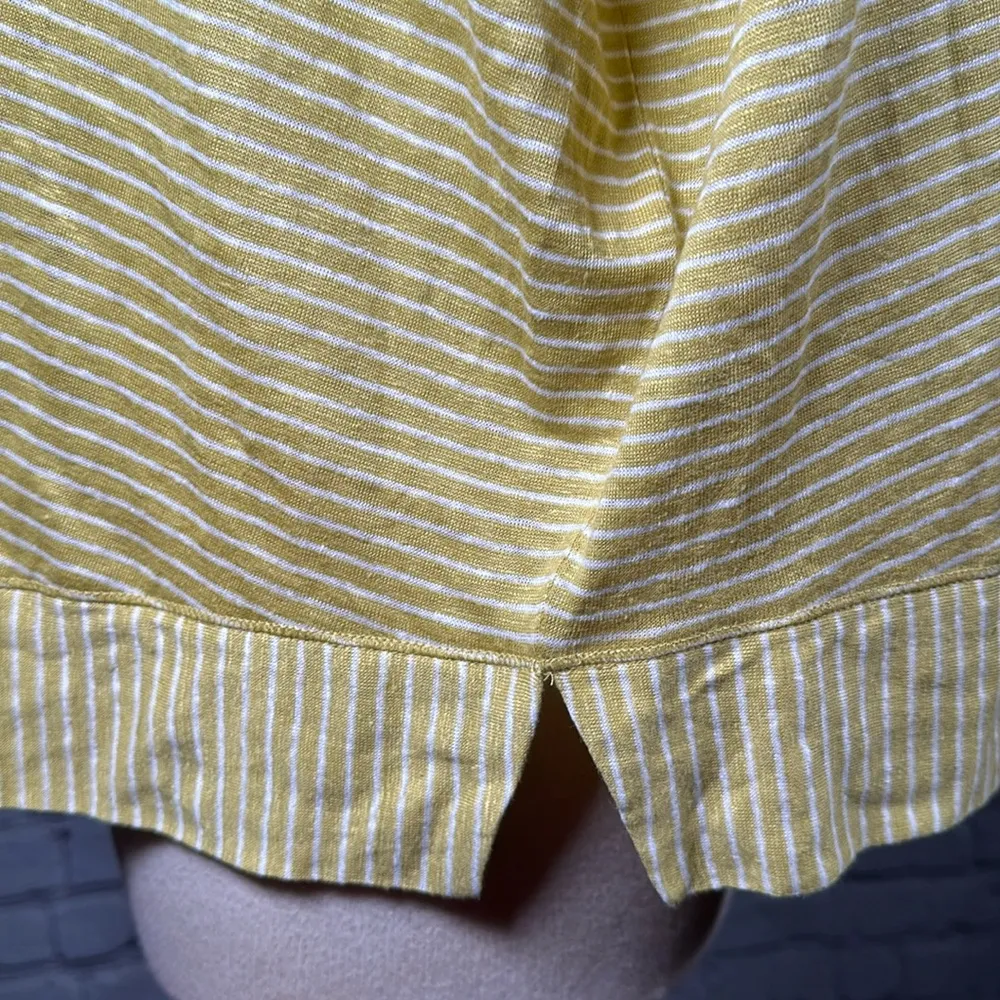 Eileen Fisher Yellow Ochre Organic Linen Jersey Skinny Stripes Boxy Top XL NEW - Image 6