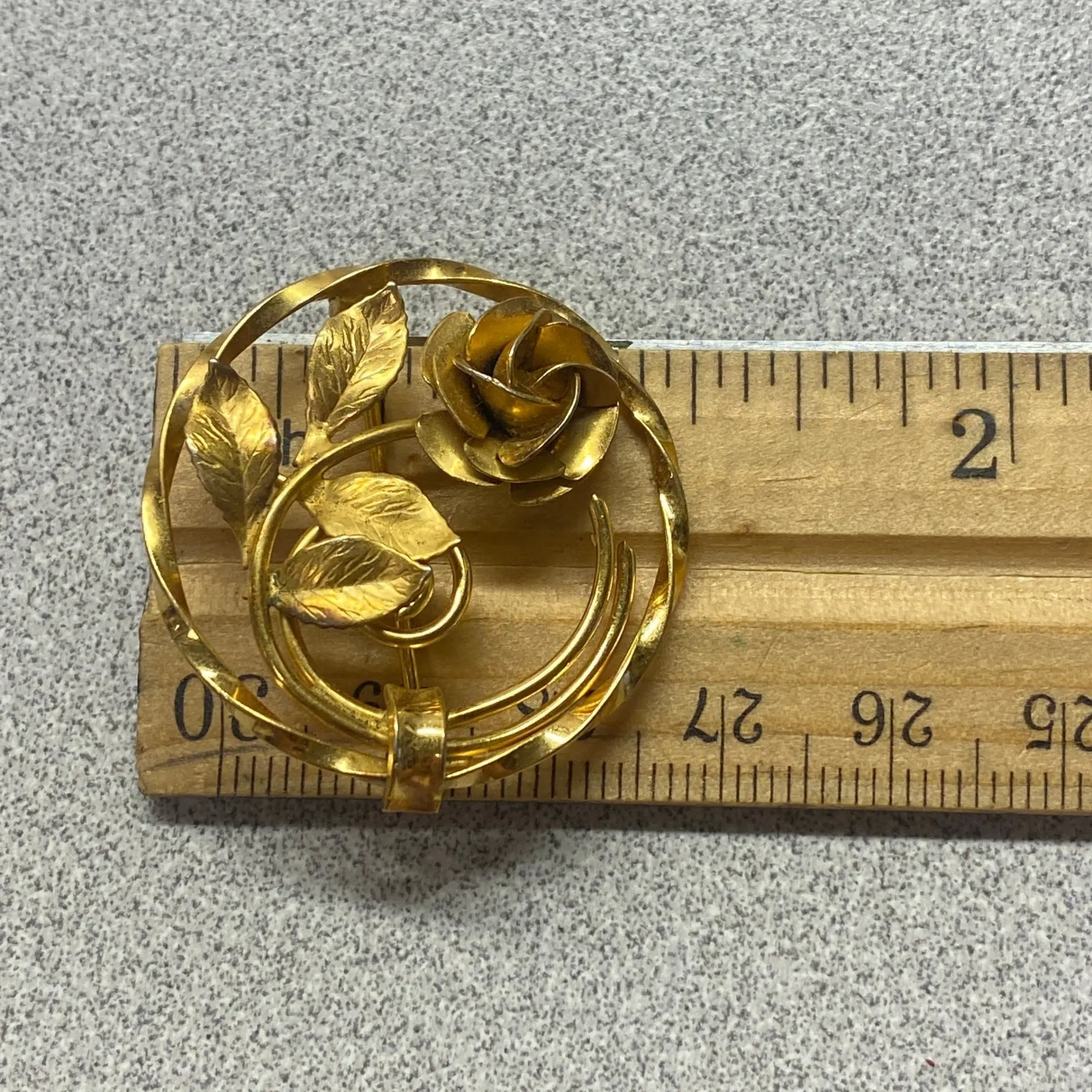 Vintage CR CO 12K GF Gold Long Stem Rose Spiral Round Brooch Pin Elegant Floral - Image 5