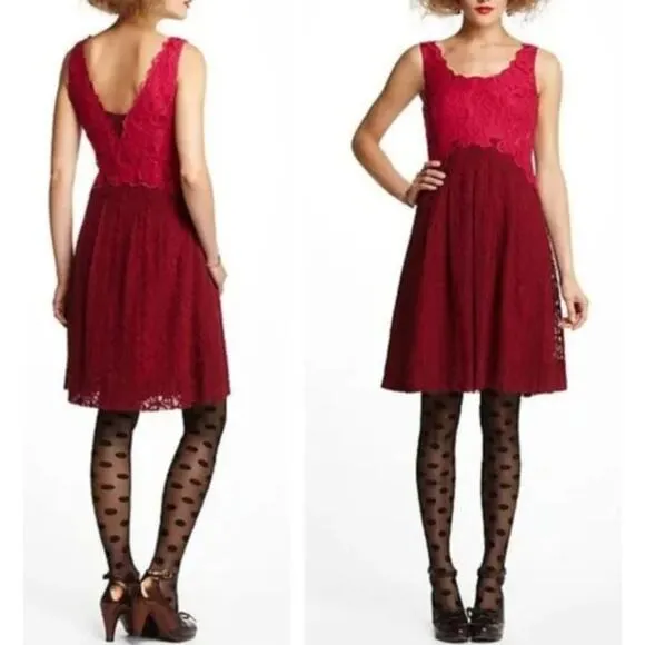 Anthropologie Moulinette Soeurs Carmindy Dress Pink Burgundy Lace 4 New - Image 2