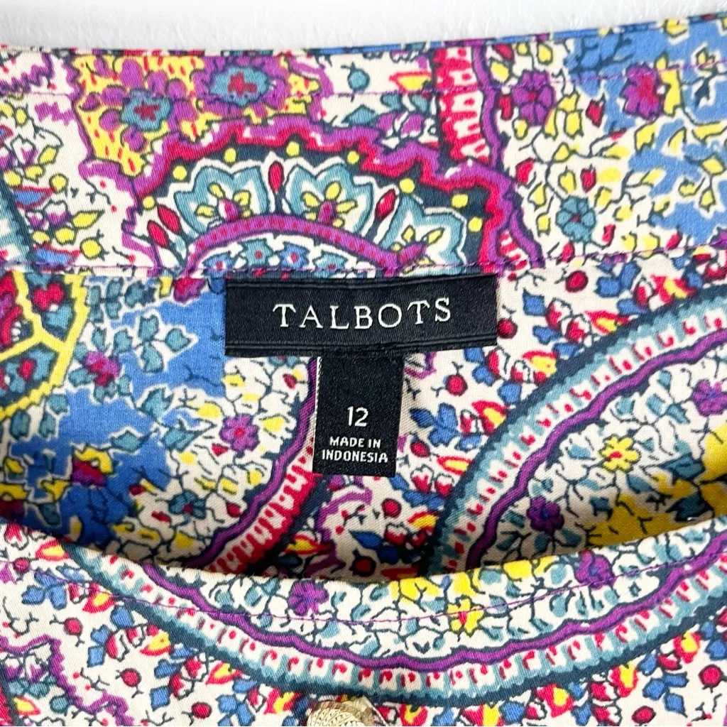 TALBOTS 100% Cotton Paisley Print Long Sleeves Accent Button Blouse Size 12 - Image 3