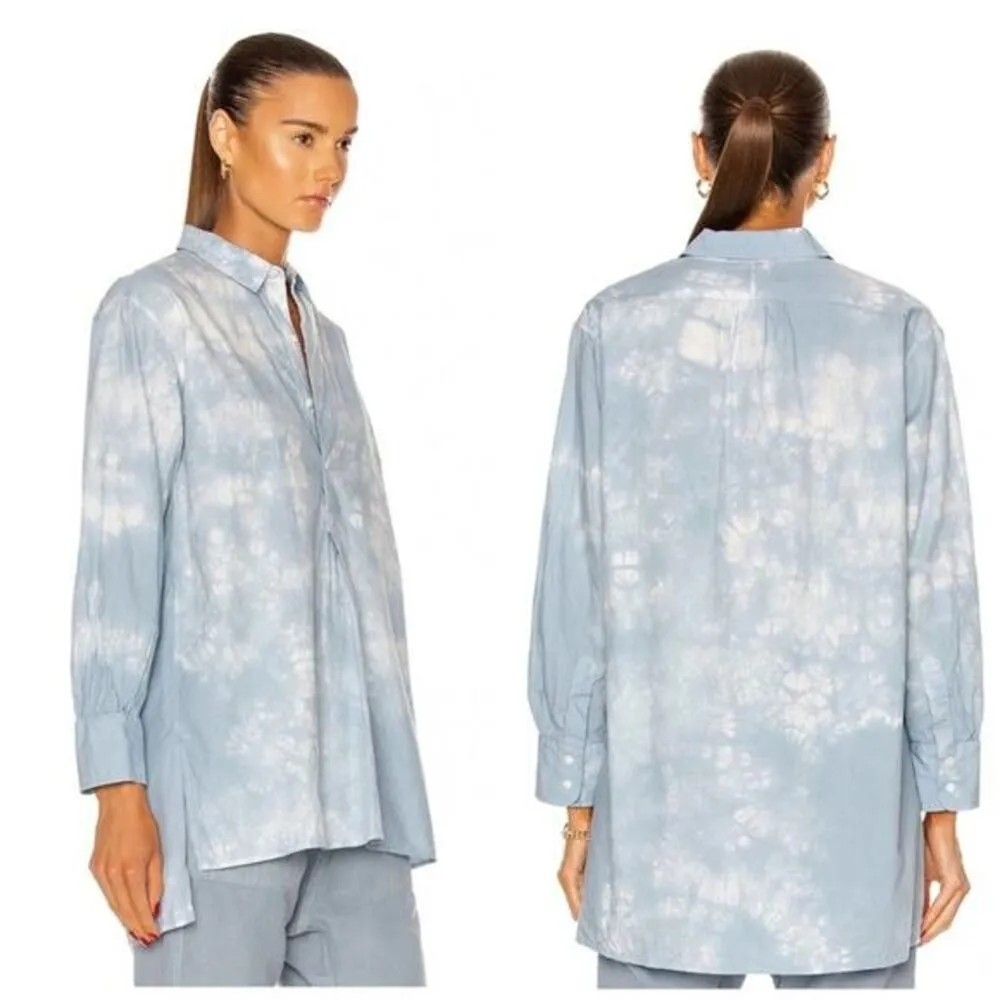 Nili Lotan Tunic Top Light Blue Tie Dye Oversized Button Up Made in USA Size XS - Image 2
