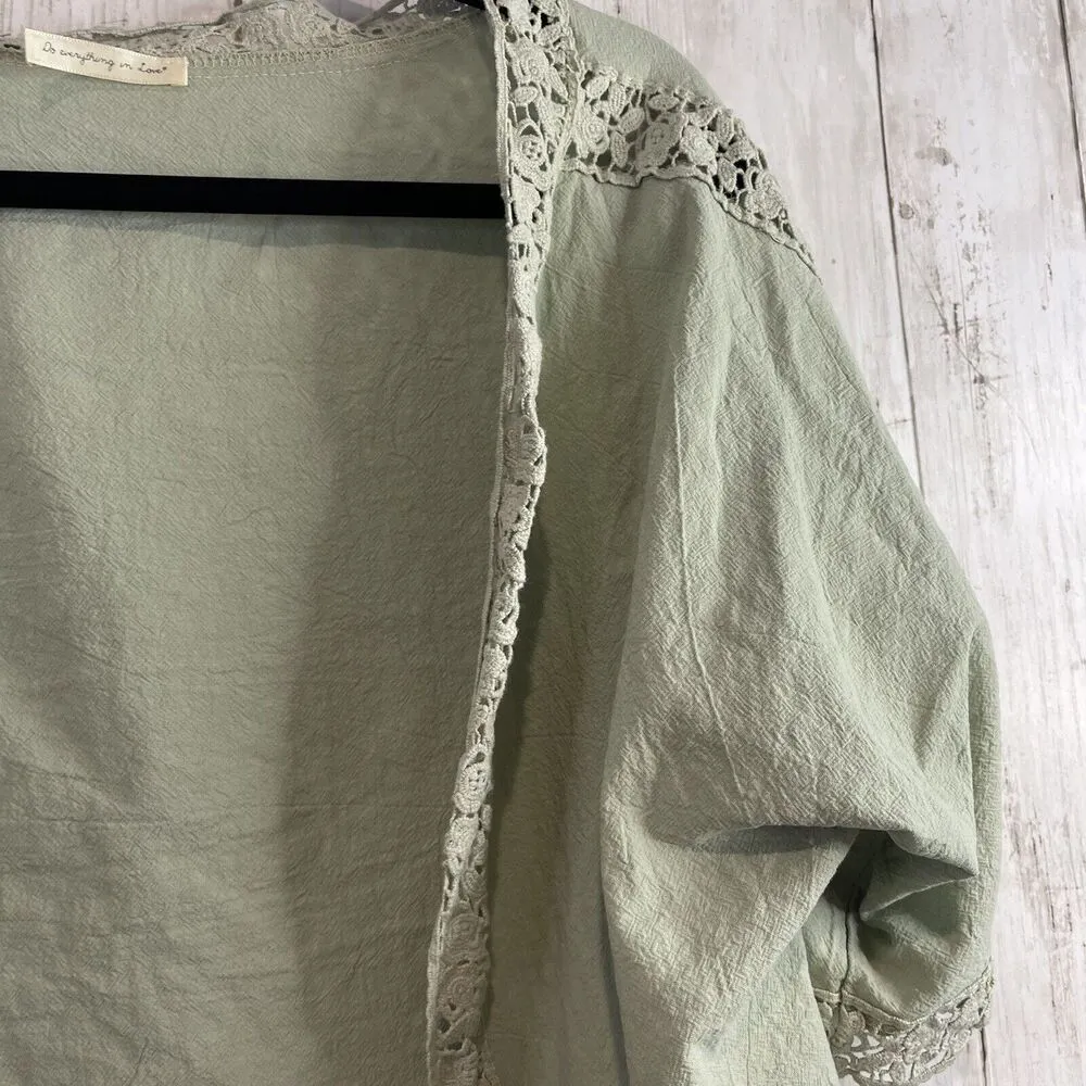 Do Everything in Love Womens Open Front Cardigan 100% cotton green sage One Size - Image 3