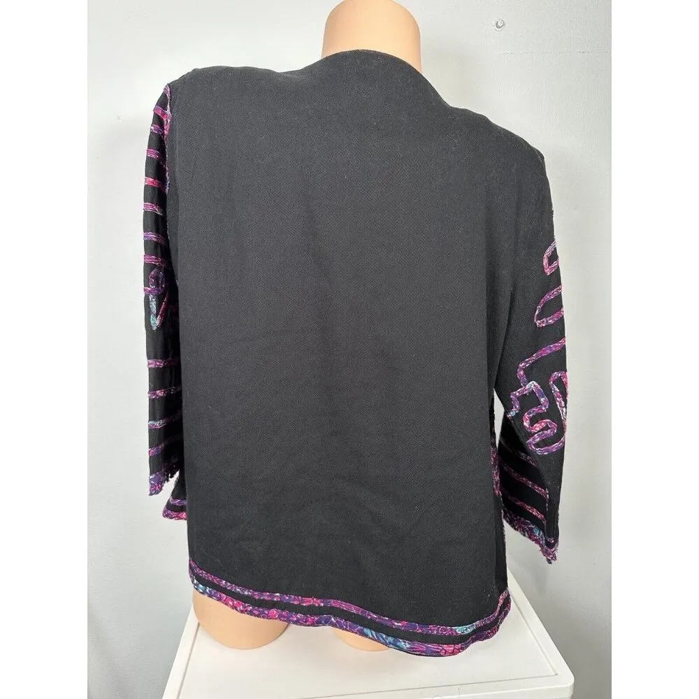Vintage Choices Womens Jacket Blazer Medium Multicolor 3/4 Sleeve Embroidered Purple - Image 13