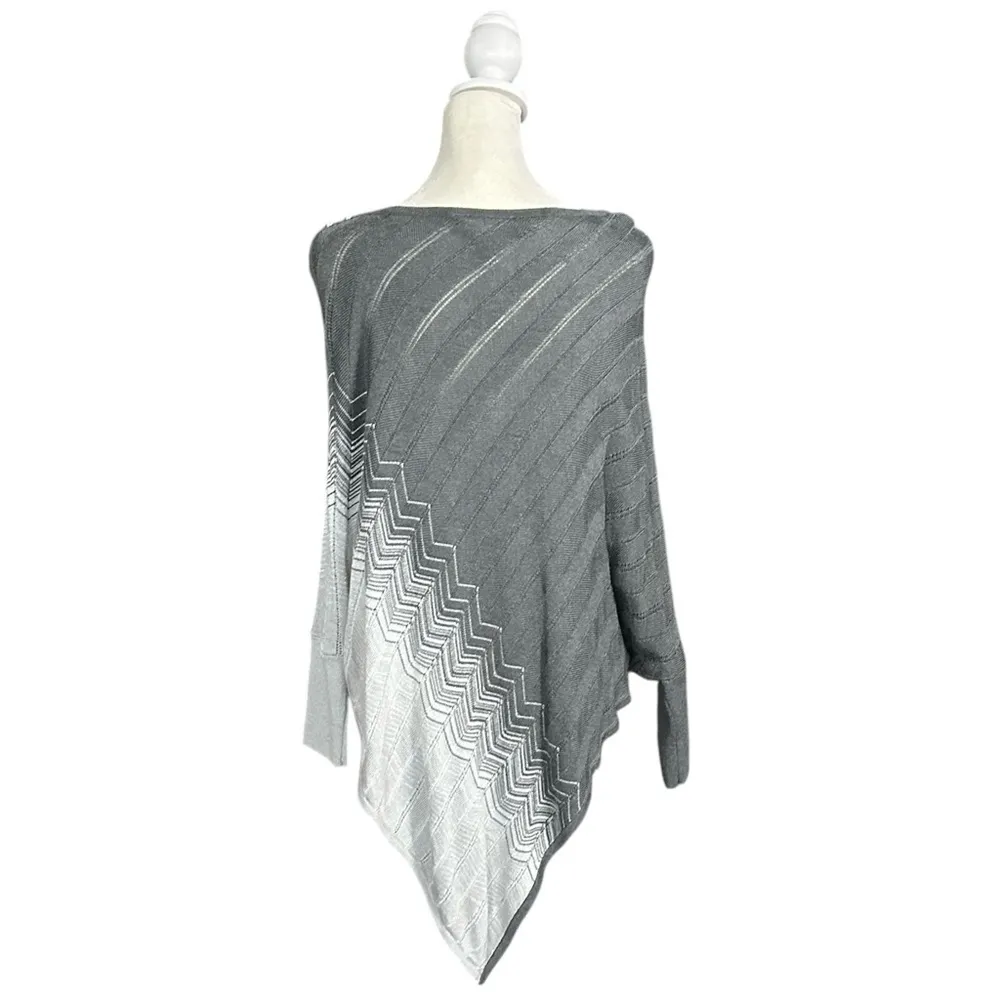 White House Black Market Ombre Metallic Knit Poncho Gray & Silver Size MP - Image 4