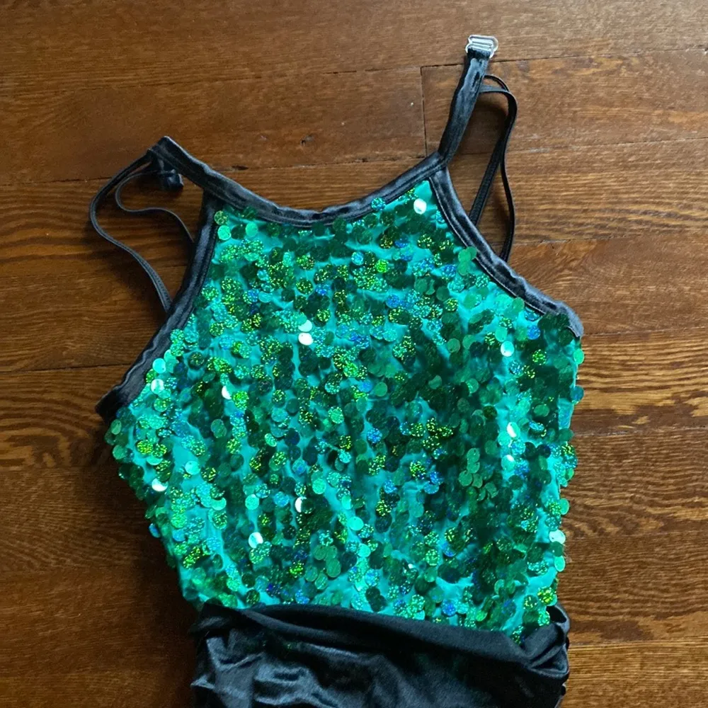 Weissman Dance Green/Black Sequin Fringe Bodysuit Size L Size L - Image 3
