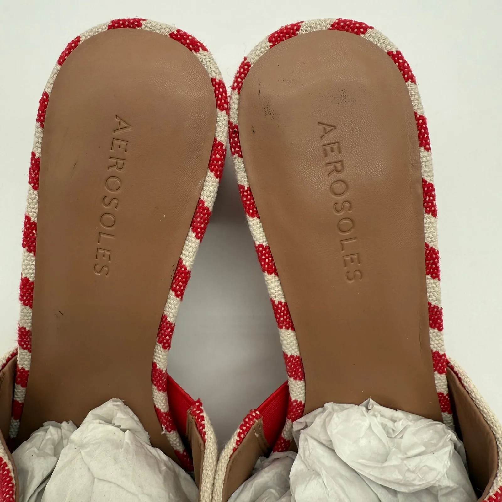 Aerosoles Entree Red Cream Stripe Canvas Comfort Casual Block Heel Sandal NWB 9 - Image 3