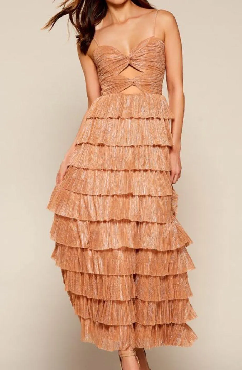 Grace Plisse Dress in Gold Leaf - Image 3