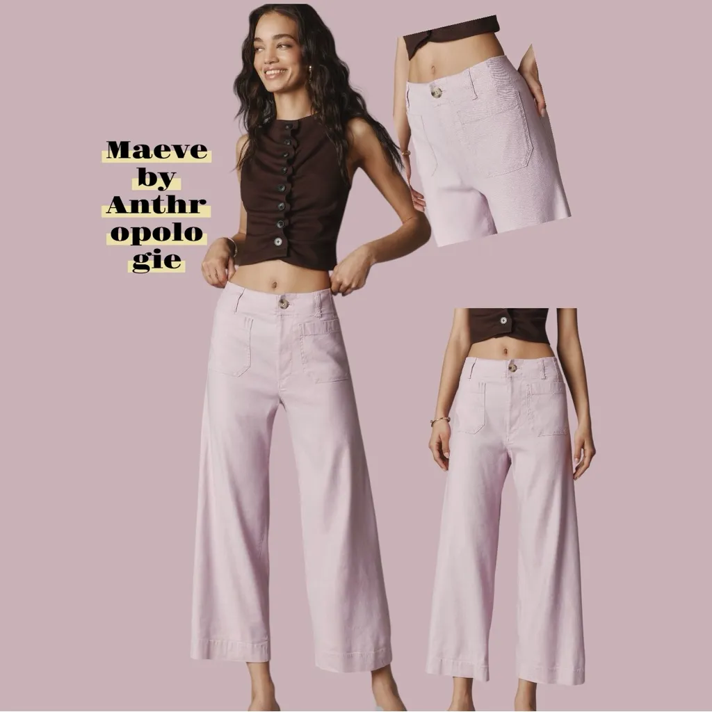 Maeve by Anthropologie Colette Cropped Wide-Leg Pants In LILAC - Image 3