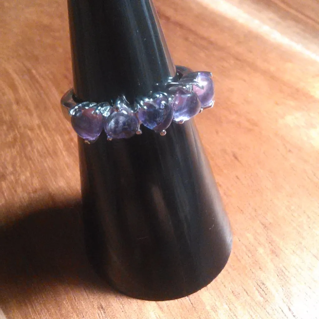 African Amethyst 5 Stone Stainless Steel Heart Ring (Size 6) - Image 14