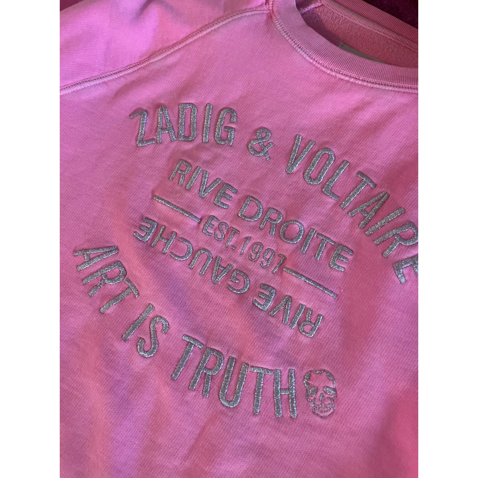 ZADIG & VOLTAIRE Upper Blason Hot Pink Sweatshirt Embroidered ART IS TRUTH S - Image 6