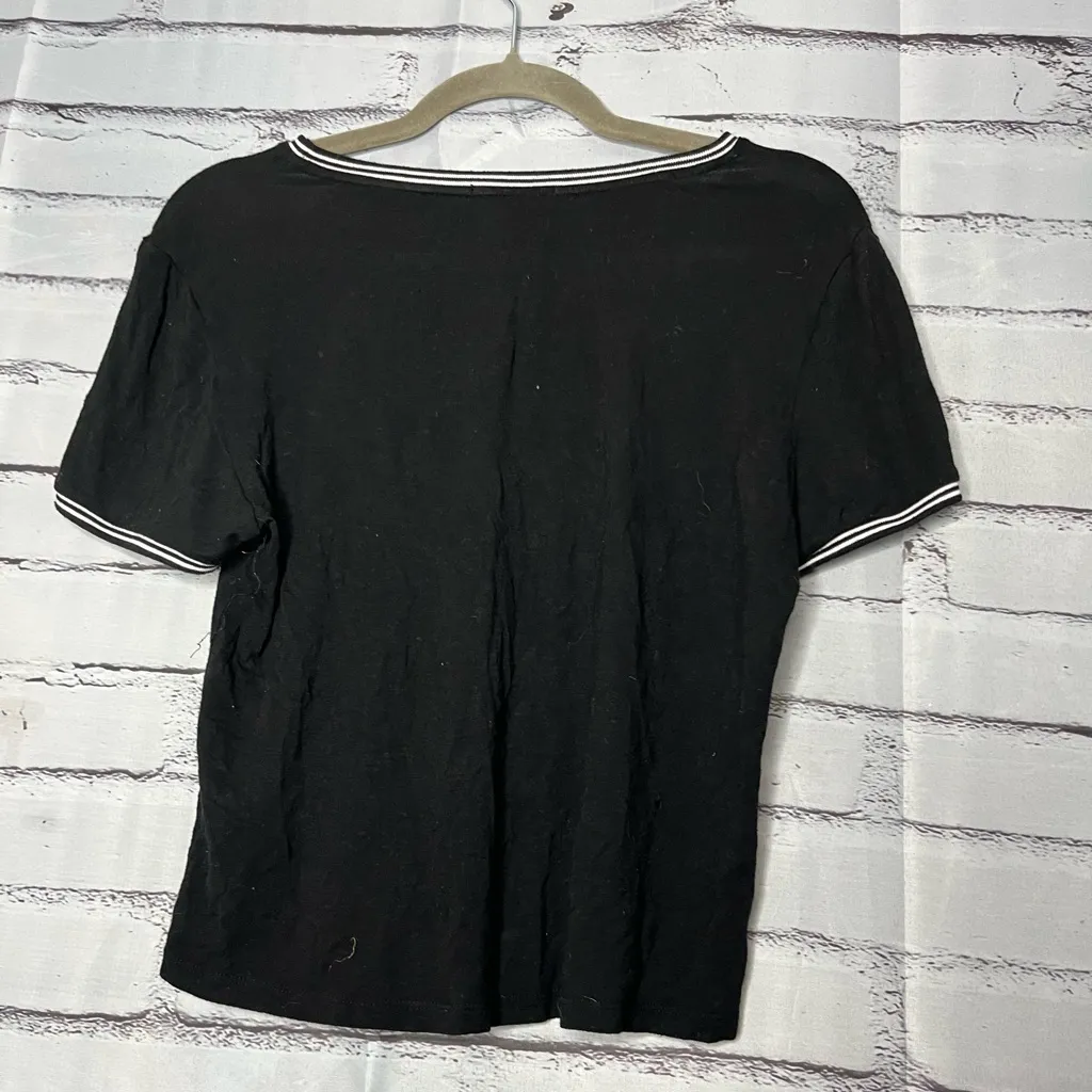 Women's Black Short Sleeve Tee White Trim Crew SZ L Relaxed Loose Fit Soft Size L - Image 8