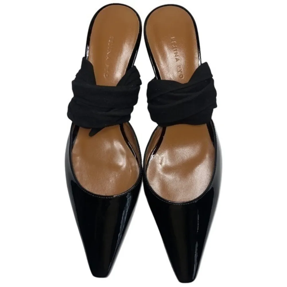 Rejina Pyo Women’s Size 39 8 Black Patent Leather Barbara Suede Wrap Tie Heels - Image 7