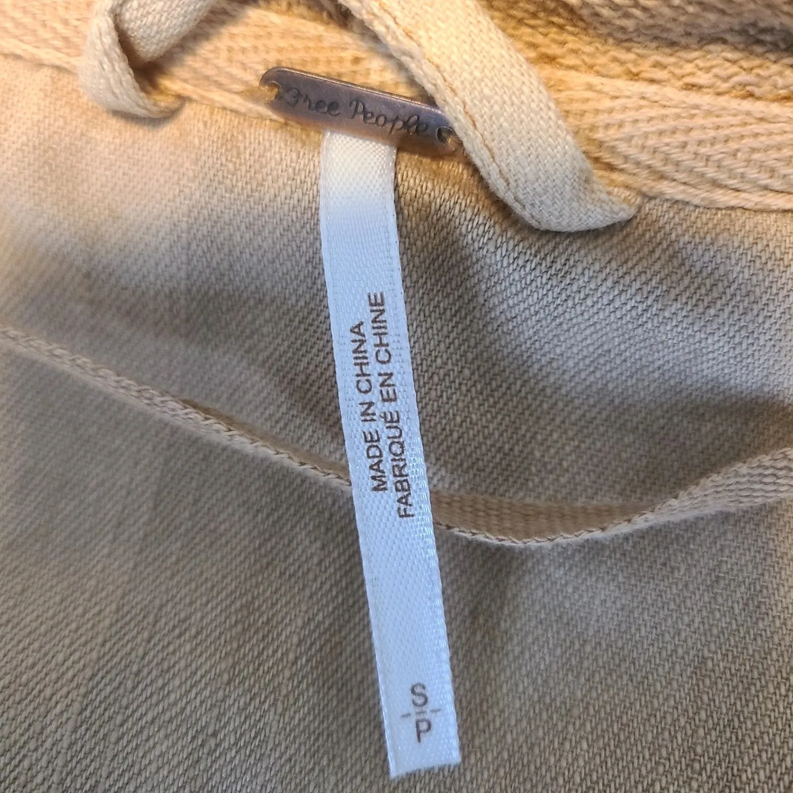 Free People Brentwood Cardi‎ Sweatshirt Hoodie Open Tie Slouchy Tan Sz Small - Image 5