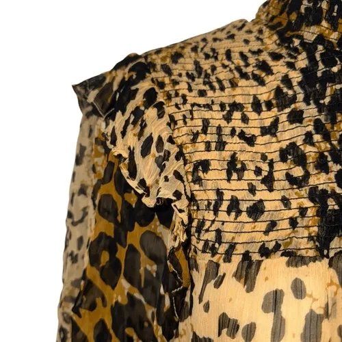 FREE PEOPLE Roma Leopard Print Long Sleeve Chiffon Blouse EUC‎ Size Medium - Image 4