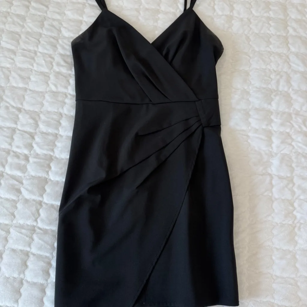 Blue Blush Black Strap Deep V-neck Asymmetrical Dress - Image 4