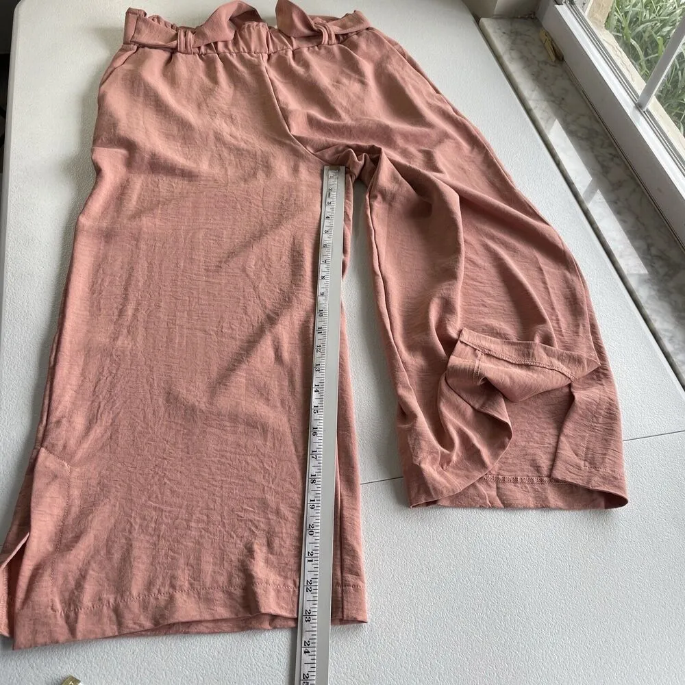 Eliane Rose Wide Leg Pull On Belted Cropped Pants Women’s Size M Dusty Pink - Image 10