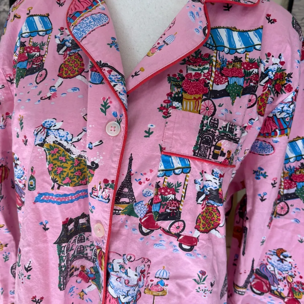 PRINTFRESH Pink Persian Poodles Long Printed Pajama Top‎ Size Small - Image 4