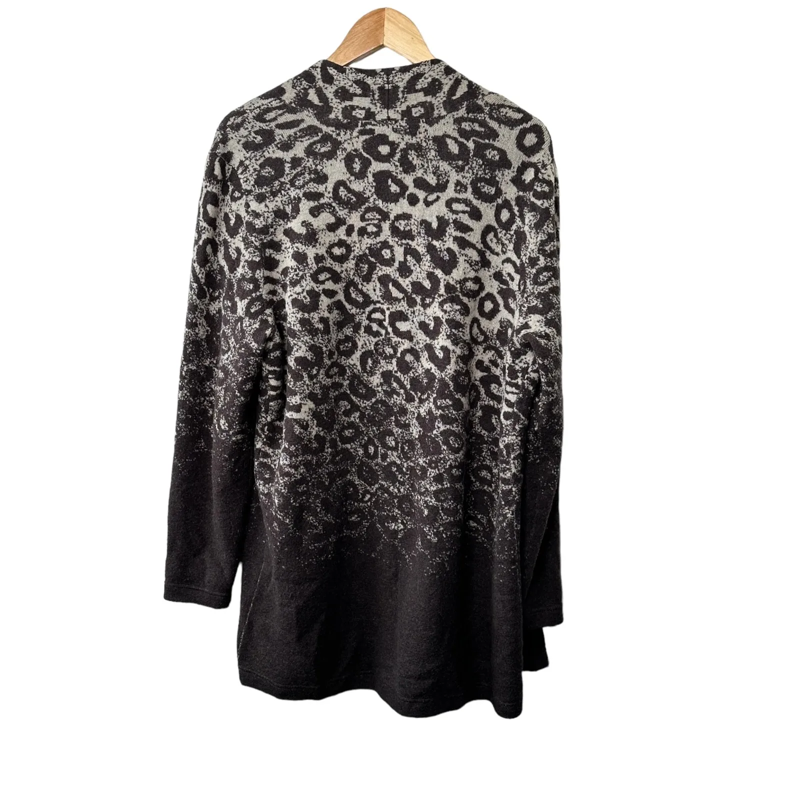 Chico's Brown Ombre Animal Print 100% Wool Open Front Sweater Jacket Sz 3 XL 16 - Image 4