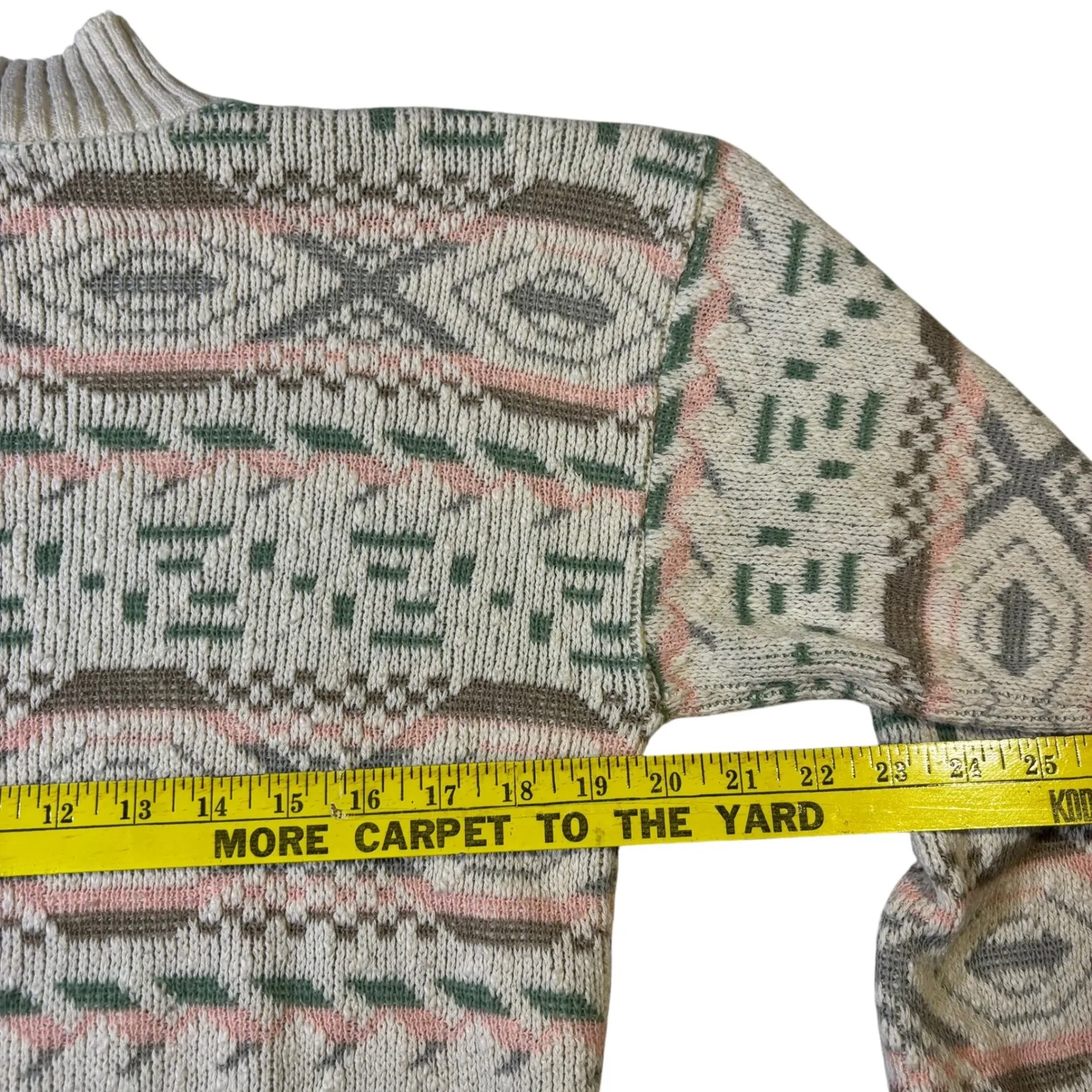 Adele Knitwear Sweater Womens Vintage Pastel Aztec Knit Mock Neck M/L Tan Size M - Image 9