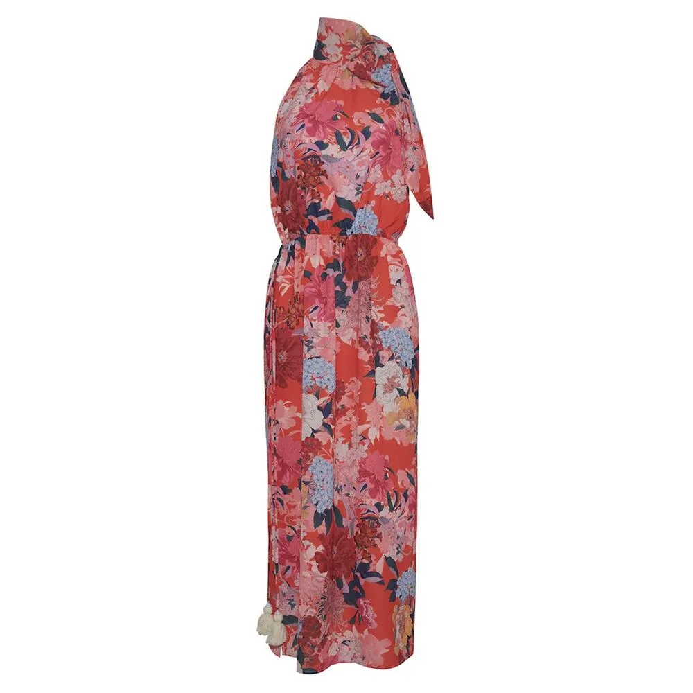 Cara Cara Allison Maxi Sundress XS Japanese Floral Print Open Back Dress Resort Red - Image 3