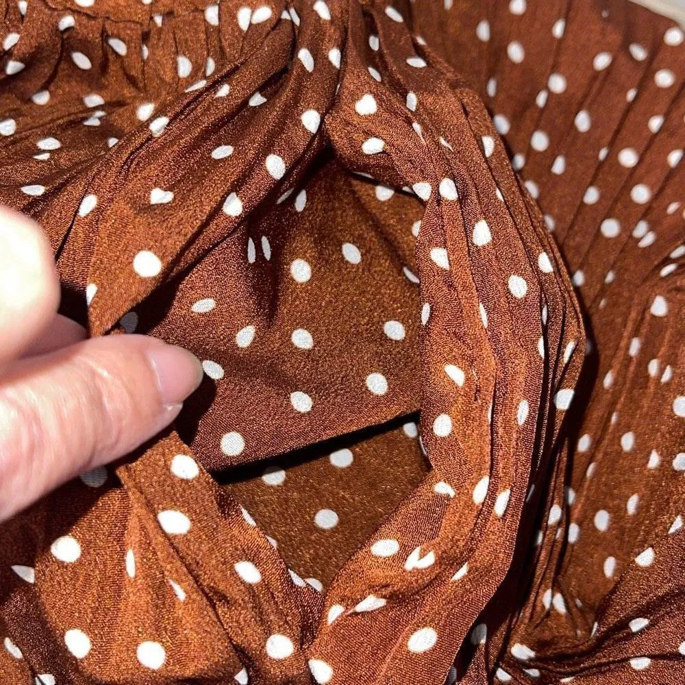 Exlura Women's High Waist Elastic Polka Dot  Pleated Midi Tiered Skirt Brown Sma - Image 4