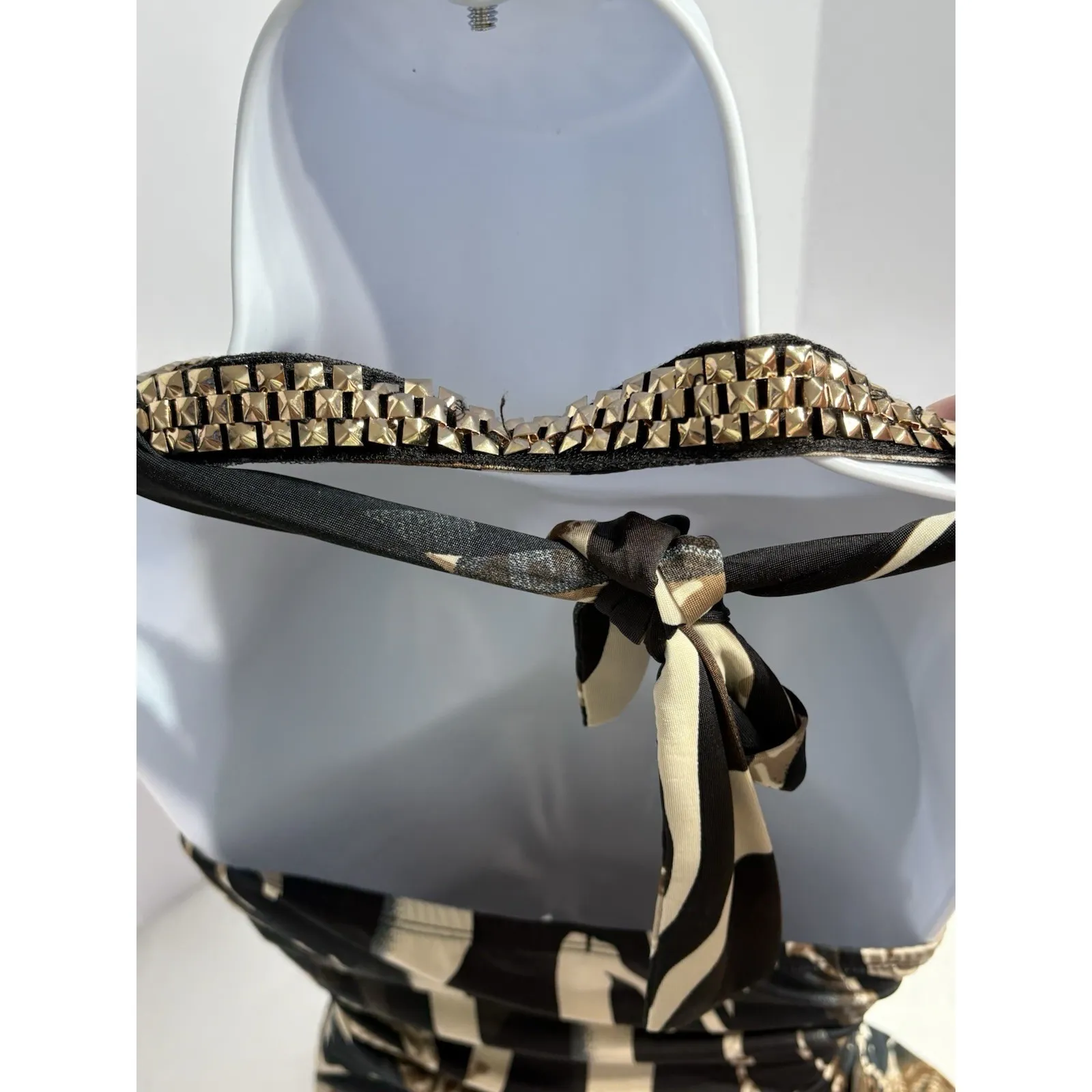 Venus Halter Top Women's Small animal Print Zebra Leopard Gold Trim Keyhole Ruch - Image 11