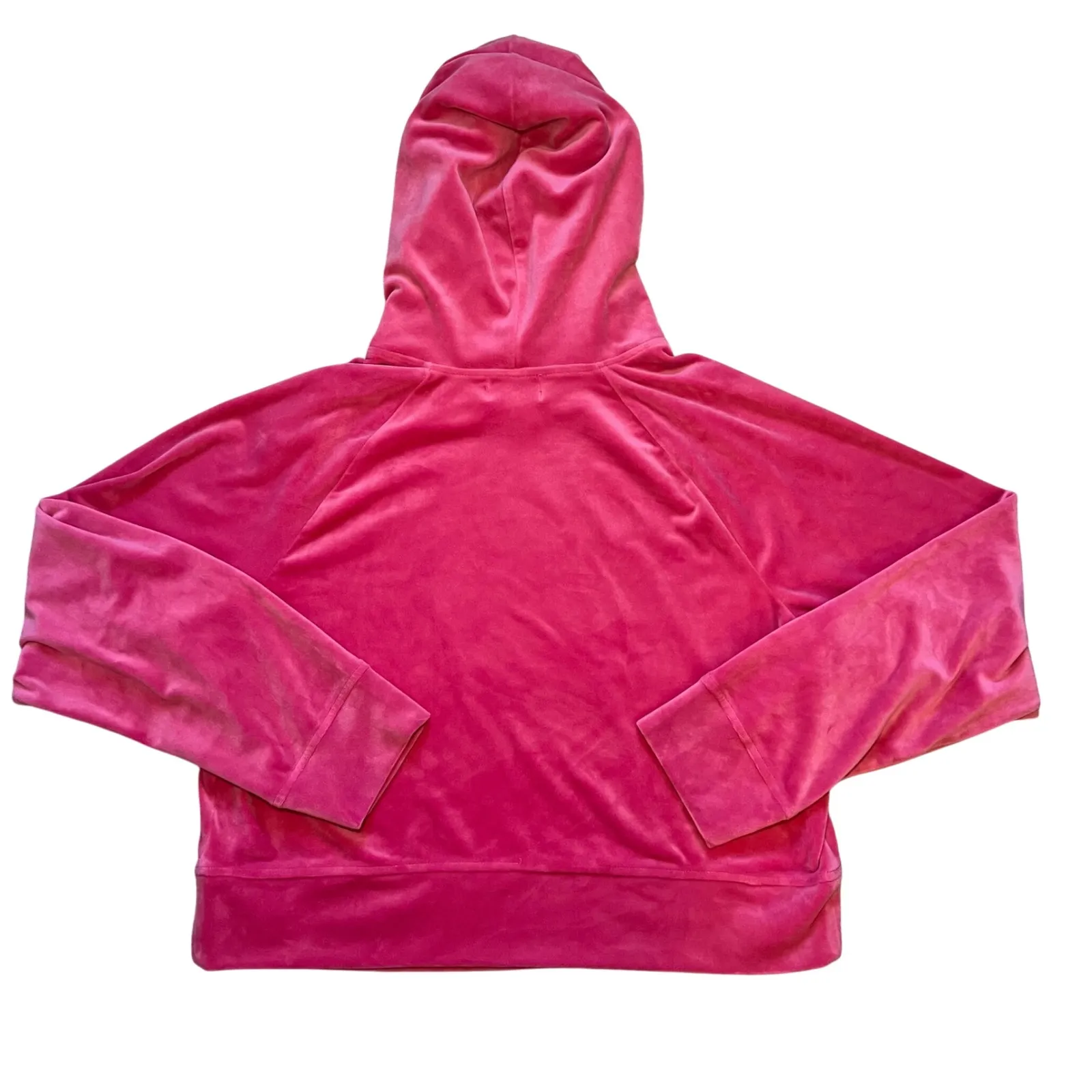 Juicy Couture Velour Hoodie Glitter Crown Y2K‎ Pink Womens L Cropped Pullover - Image 6