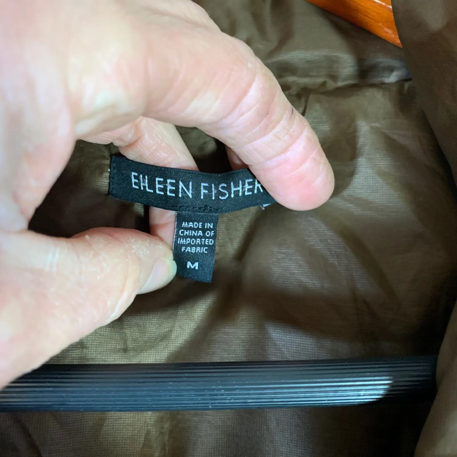 Eileen Fisher Puffer Jacket Quilted Down Fill Zip Front Warm Bronze M Cozy FLAWS - Image 3