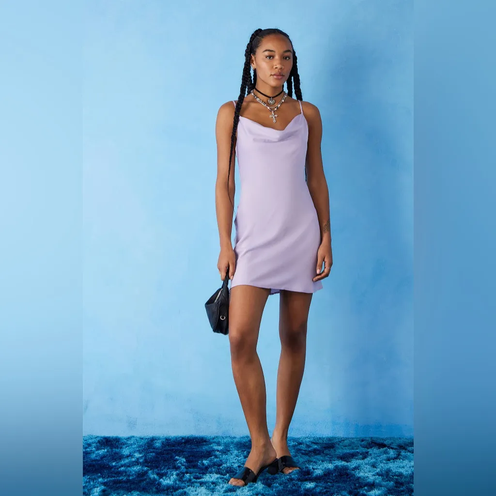 Urban Outfitters Light Before Dark Mallory Cowl Lavender Slip Mini Dress Size M - Image 2