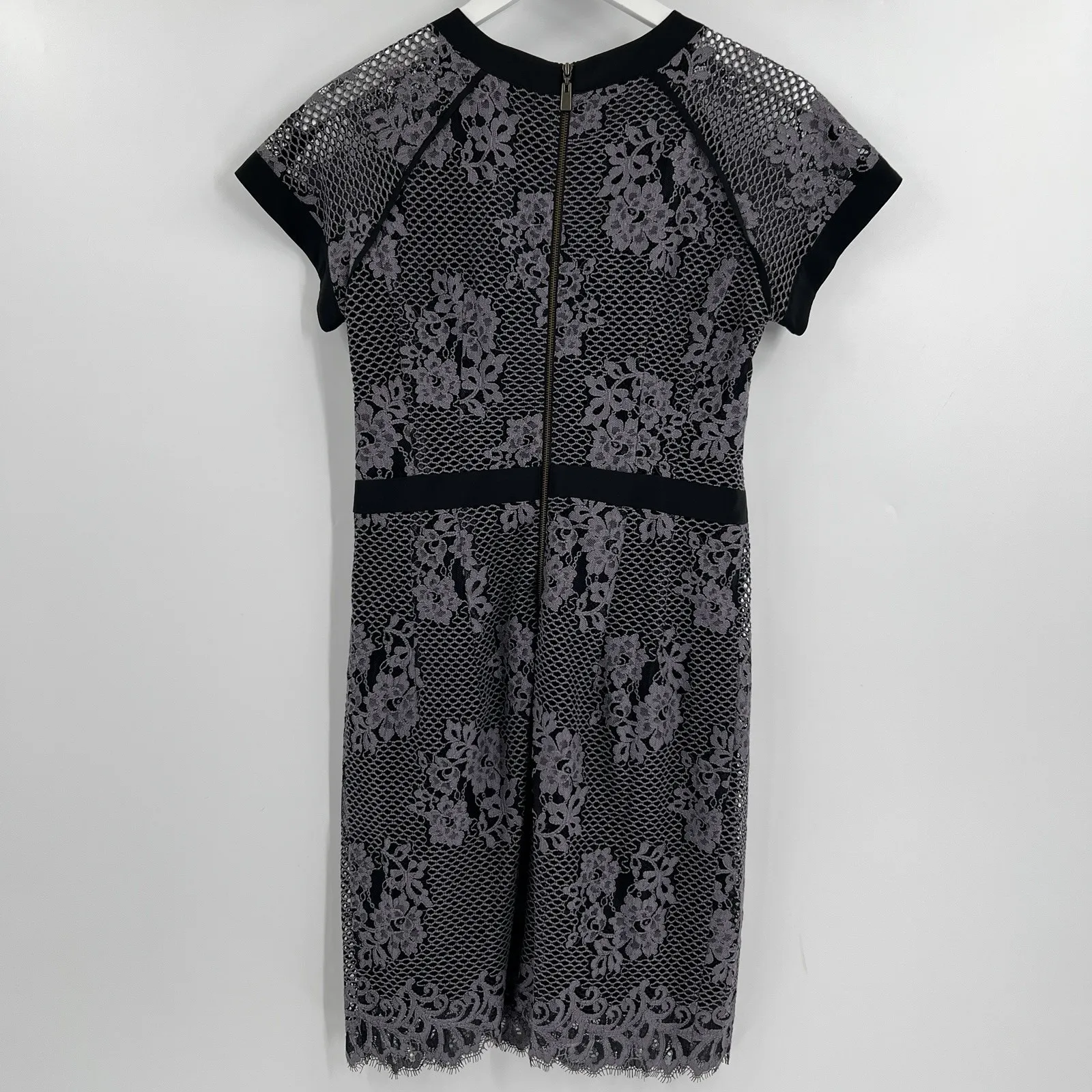 Nanette Lepore Hidden Gem Mesh Lace Dress Size 4 Gray Black Sheath Y2K Girlygoth - Image 6