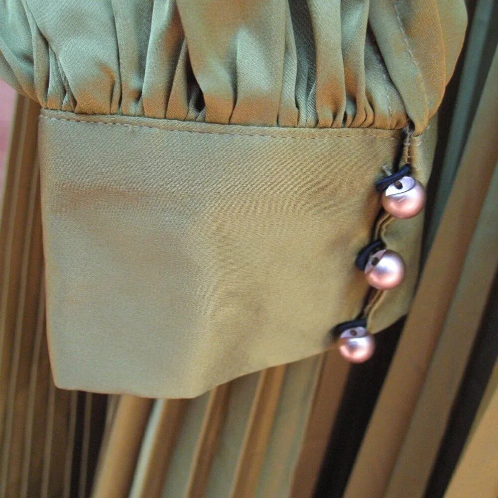 MAC DUGGAL 26950 Green Pleated High Neck Raglan Long Sleeve Side Slit Gown - Image 11