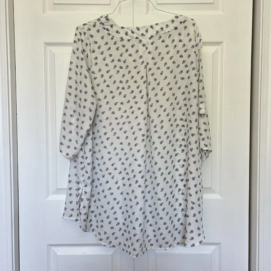 Janina Womens 50 White Blue Tropical 3/4 Sleeve Cover Up Dress Paisley Oversized Size XL - Image 4