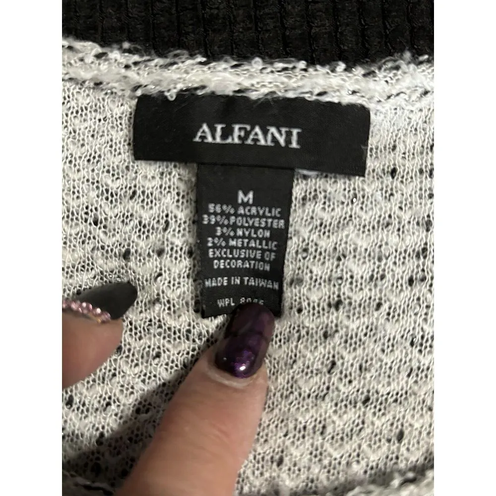 Alfani White/Black Open Knit Lace Glitter Sweater Long Sleeve Size Medium - Image 6