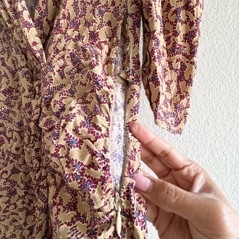 BA&SH Bash Crystal Ruched Floral Print Crepe Mini Dress Size M - Image 8